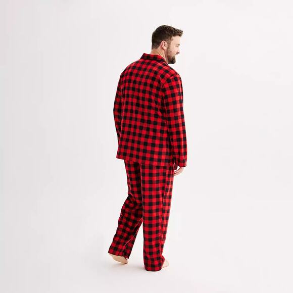 Jammies Pajamas Set Mens 3XLT Soft Flannel Red Black Checked Plaid Elastic Waist - Picture 2 of 6